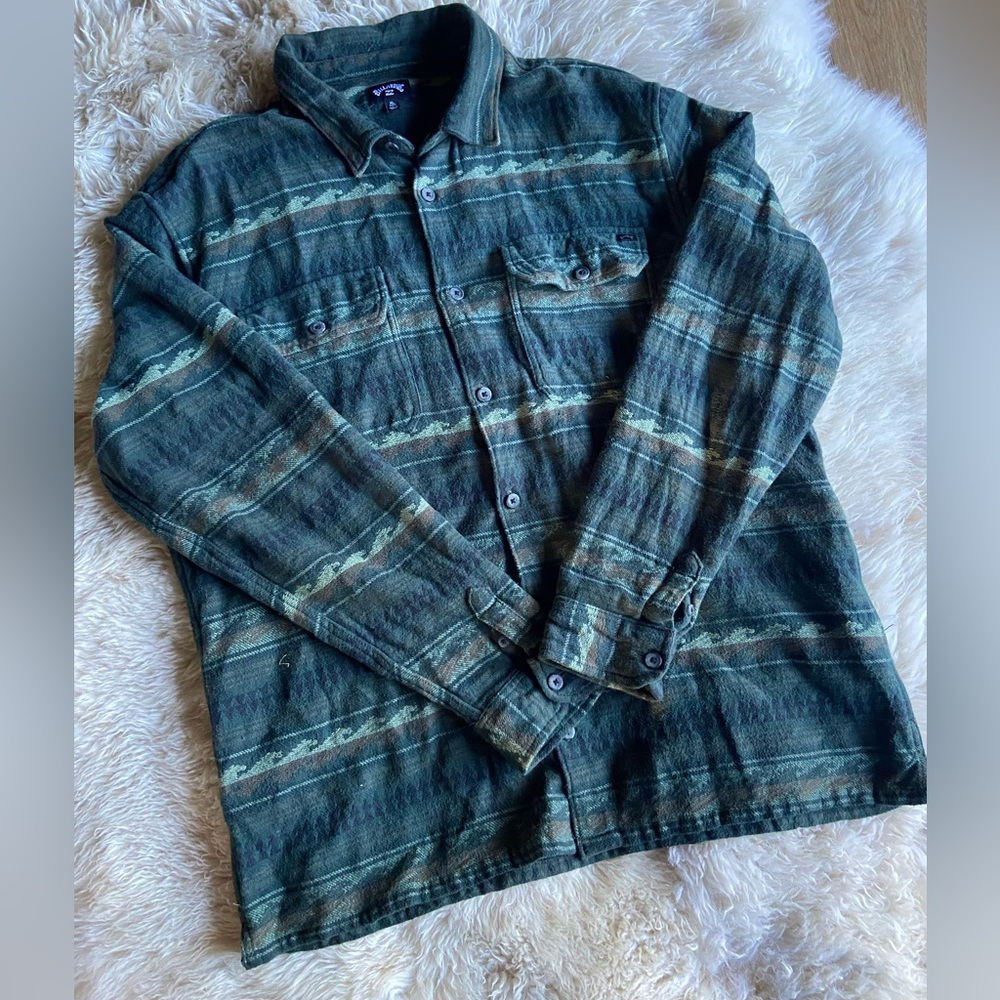 Billabong Green/Blue Button-Up Shirt